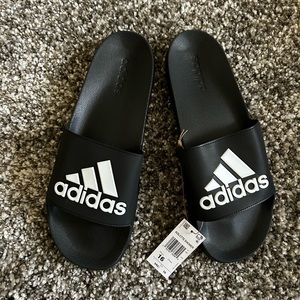 New Mens Adidas Adilette Shower Shoes Black Size 16